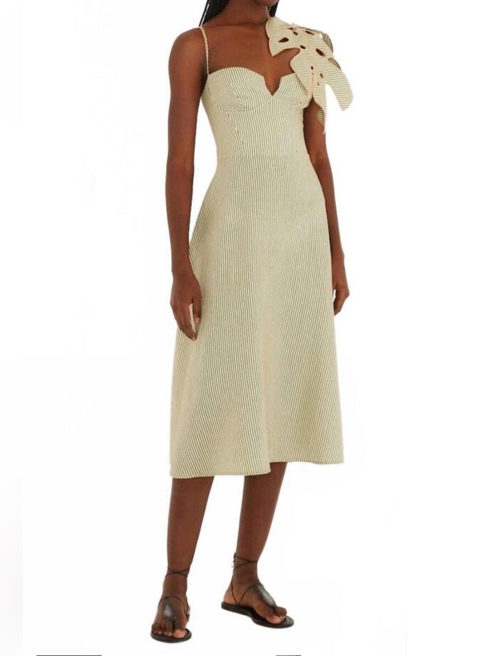 NWT FARM RIO striped monstera leaf sleeveless midi dress in green XS